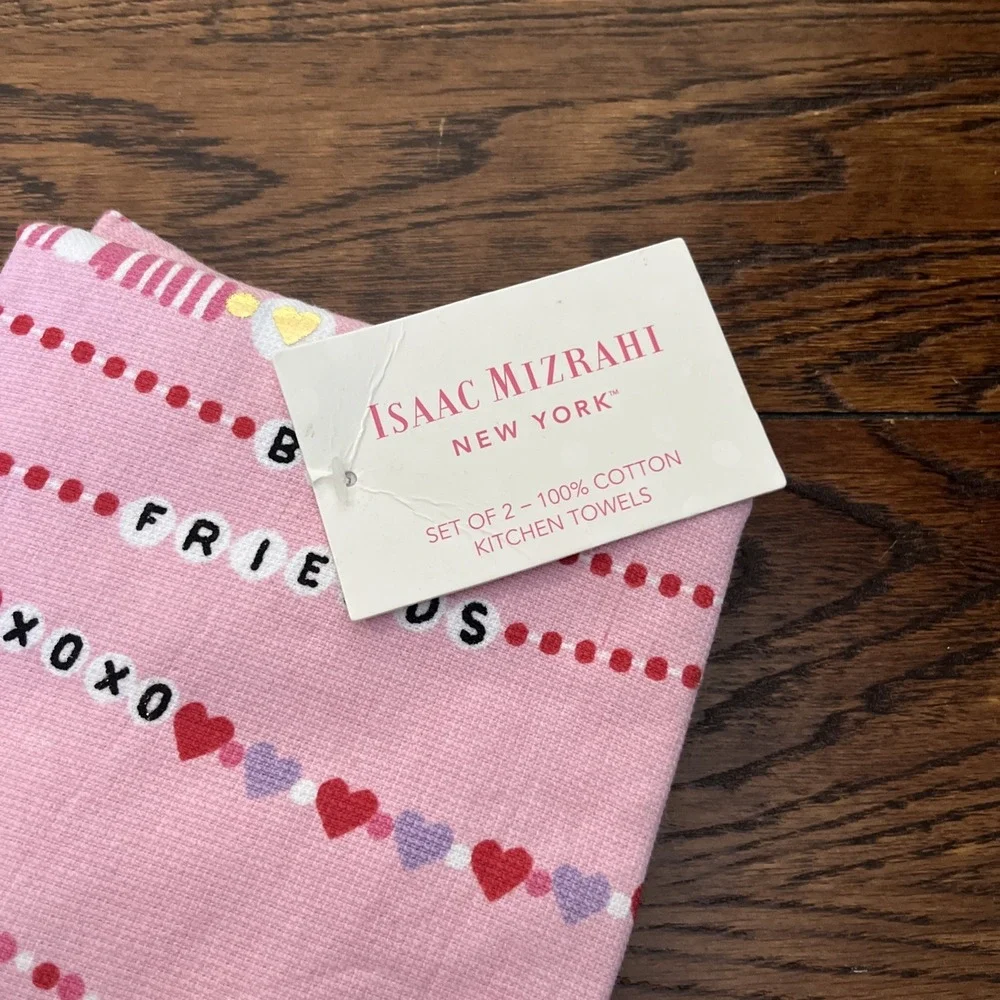 Isaac Mizrahi 2 Pink Friendship Bracelet Kitchen Towels Showgirl Swift T Hearts